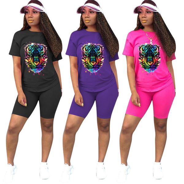 

женщины tiger head шорты set 2pcs одежда летняя trendy печать tracksuit с коротким рукавом футболки короткие брюки шорты повседневные наряды, White