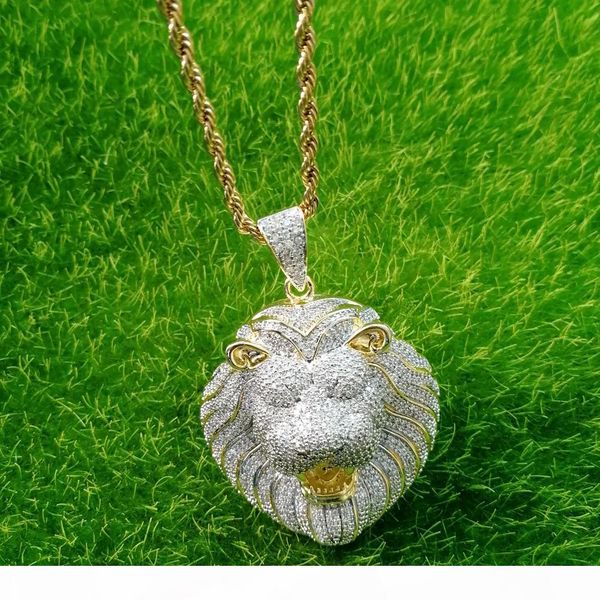 

hip hop full cz zircon stone paved ice out gold lion pendants necklace for men bling rapper jewelry