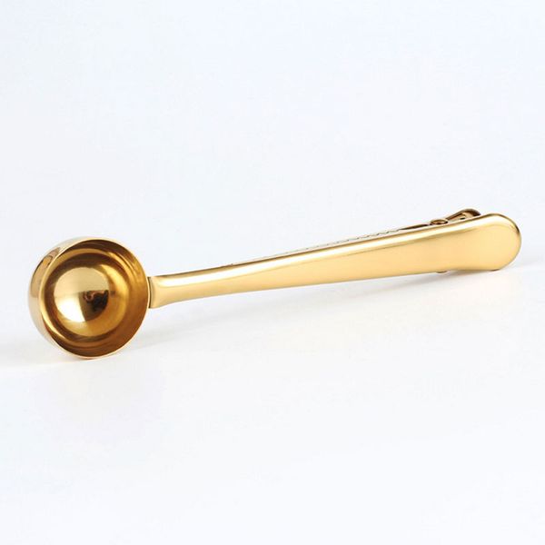 

1pc gold stainless steel coffee scoop multifunctional bag sealing clip ground coffee spoon drinkware for kitchen tools 7a0556