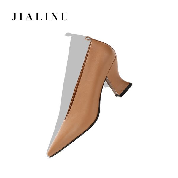 

jialinu 2020 thick season with are versatile high heels xiaozhong shallow mouth single shoes, Black
