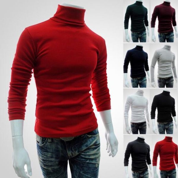 

mens autumn winter bottoming sweaters turtleneck thin solid color basic long sleeved knitted sweatshirt, White;black