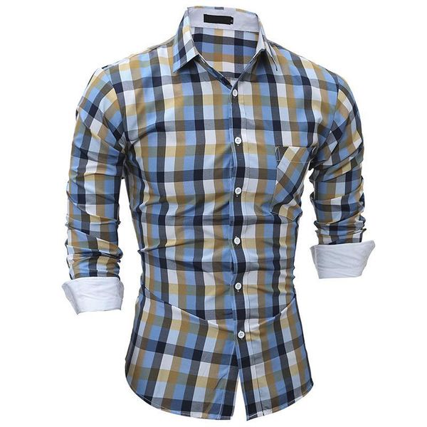 

casual men shirt checkerboard dress shirt long sleeve camisa masculina