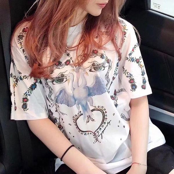 

19ss france europe fashion tee three-headed bird print men women t-shirt cartoon casual short sleeve street skateboard summer tee hfymtx584, White;black
