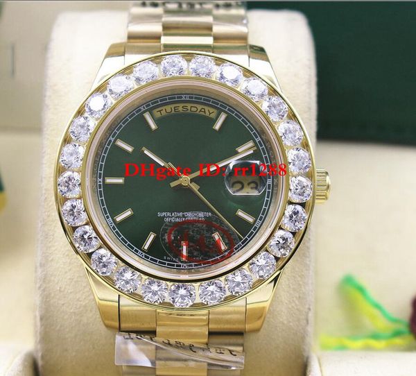 

8 colors watch day date president automatic 2813 movement big diamond bezel green dial 43mm men's watch mens watches, Slivery;brown