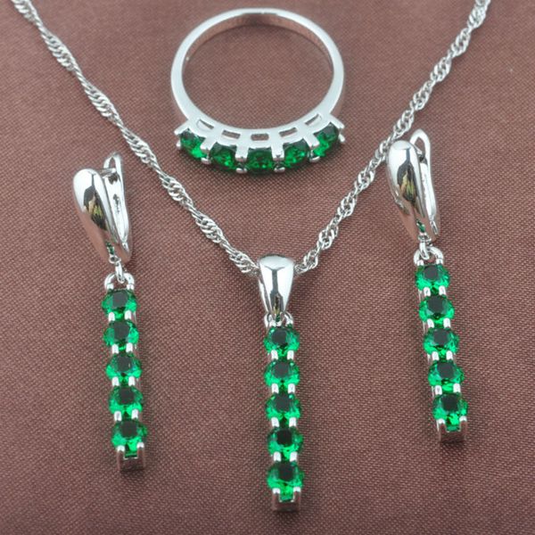 

2019 new green zirconia women's accessories 925 sterling silver jewelry sets necklace pendant earrings ring tz0408, Slivery;golden