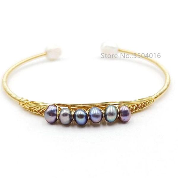 

bangle natural black fresh water pearl bracelets white bangles cuff opening bracelet bohemian copper rope