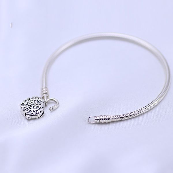 

other bracelets real 925 sterling silver noble heart lace love padlock snake bone bracelet fit european charm women jewelry, Golden;silver