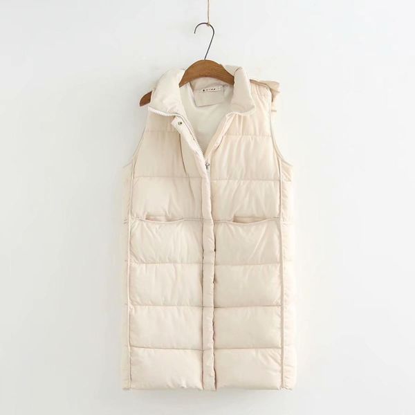 

plus size sleeveless women long beige vest coats 2020 new winter casual hooded ladies pockets coats female, Black;white