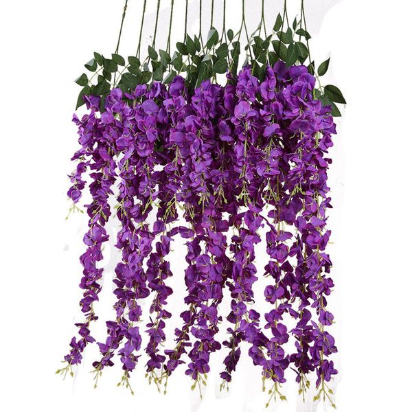 

artificial silk wisteria vine ratta silk hanging flower wedding decor,6 pieces,(purple