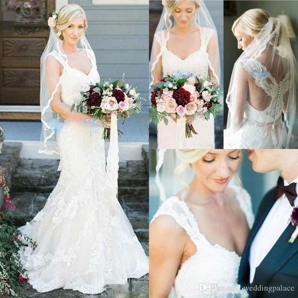 

new full lace wedding dress cross back sweetheart sheer applique sash chapel train boho mermaid bridal gowns vestidos de novia, White