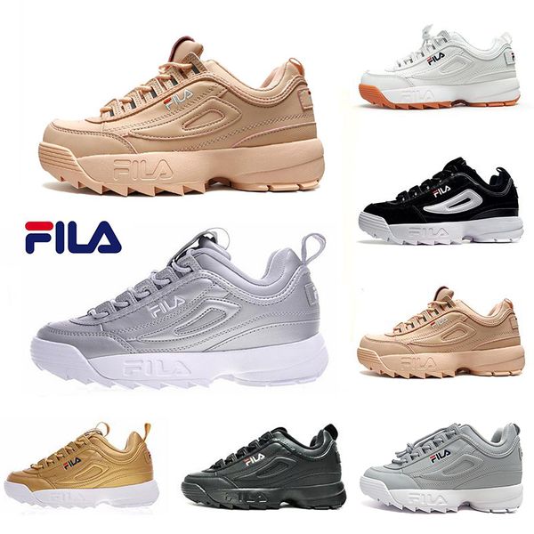 

2019 fila sneakers disruptors casual shoes triple white black grey pink women men special section sports sneakers increased 36-44, White;red