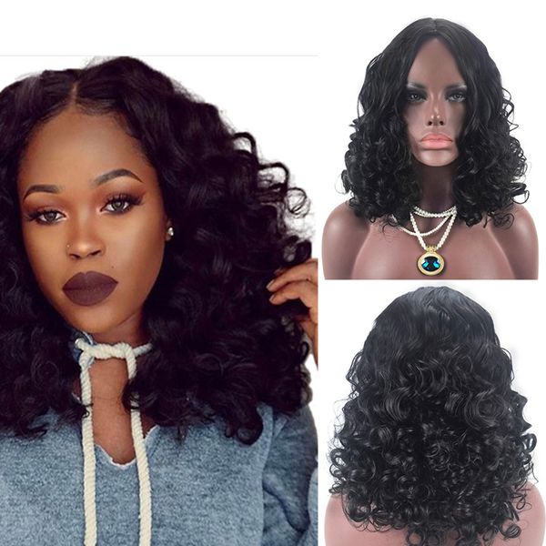 

centre parting short curly wigs black 40cm medium-length hair heat resistant synthetic hair wig ing