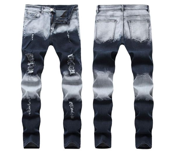 

2019 мужчины stretch blue jeans slim fit дизайнер градация straight облицованы байкер мотоцикл джинсовые штаны streetwear