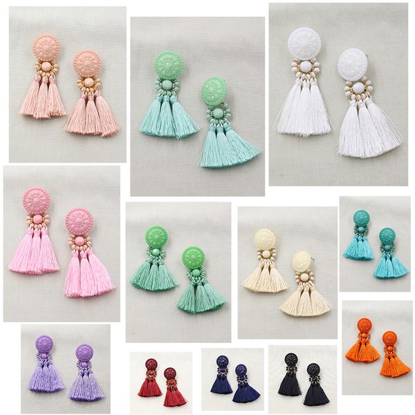 

bohemia small tassel earrings for women green multi-color beads fringe earring summer earing boucle d'oreille pendante 2019 new, Silver