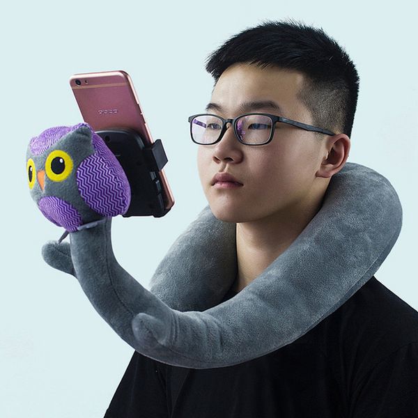 

2 in 1 memory foam new u shaped memory foam neck pillows soft shaped travel pillow neck support head rest mobile phone holder