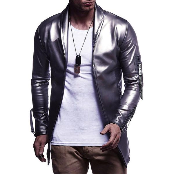 

leather jackets season fashion designer mens stand collar mens solid outwear with zipper mens pu faux, Black