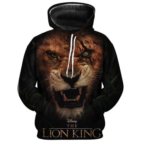 

le roi lion movie 3d hip hop hoodeds sweater tide brand hoodie long-sleeved street dress loose strange things hakuna matata, Black