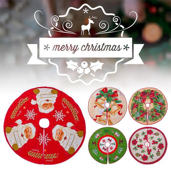 

100cm cotton christmas tree skirt cartoon santa claus printed xmas tree skirt for christmas decorations new year party ornament