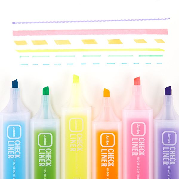 

6 colors pastel highlighter 3mm thick line oblique head highlighters text marker school stuff mini markers pen school stationery, Black;red