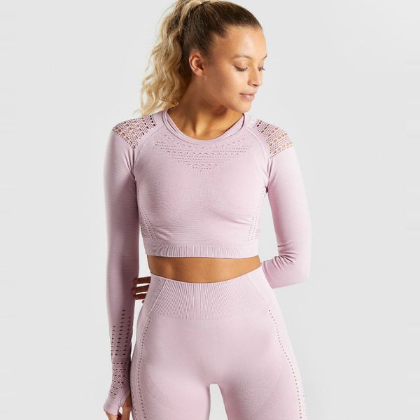 

flawless knit seamless yoga crop women long sleeve fitness t-shirt slim fit running sportswear with thumb holes gym shirt, White;red