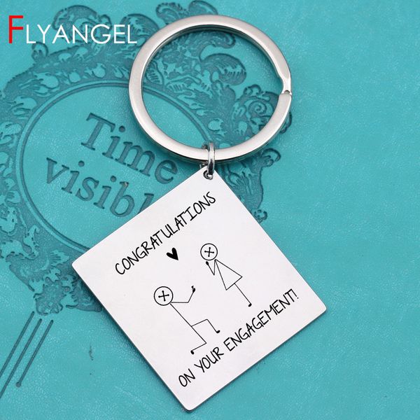 

laser engraved congratulations on your engagement key chains gifts to engagement couples lover's keyring key tag, Silver