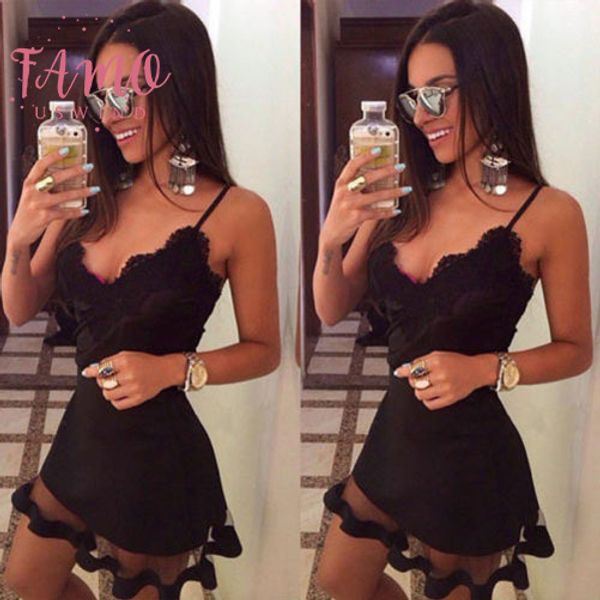 

сексуальные женщины без рукавов вечерние вечерние летние пляжные короткие мини-платья кружева v-образным вырезом ремень мини-платье, Black;gray