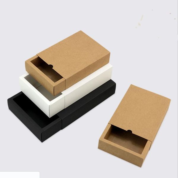 

10pcs black kraft gift packaging cardboard box black packing gift box white paper drawer wedding favor delicate drawer