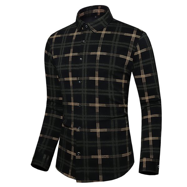 

shirt mens slim fit long sleeve dress shirts men casual shirt male social 2019 autumn plaid -7xl, White;black