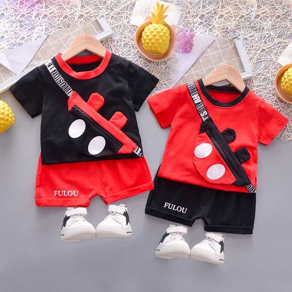 

summer fashion children cotton baby boy girls clothes with bags t shirts shorts 2pcs/sets infant kids leisure toddler tracksuits, White