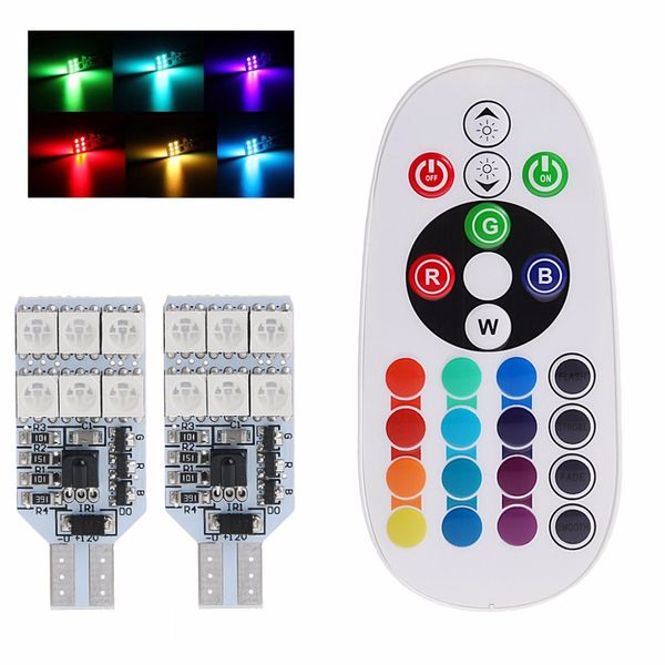 

hngchoige 2 x rgb t10 194 168 w5w 12 led car interior reading light remote control