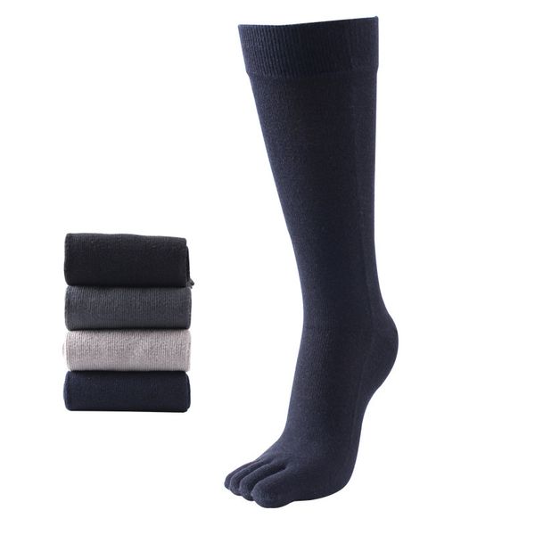

1 pair men five finger toe socks elastic men's breathable soild cotton long sox running compression socks, Black