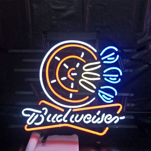 

budweiser bar neon beer sign design real advertising bar home decoration art gift display neon light metal frame 17'' 24'&#03