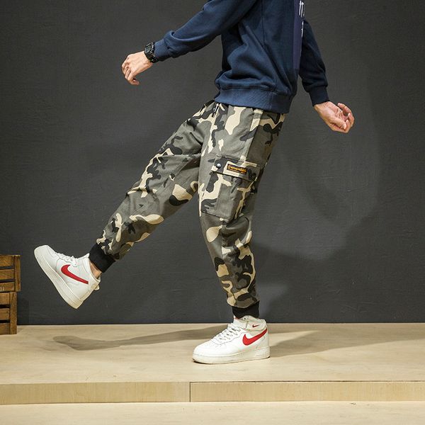 

2020 new casual men's cargo pants loose male camo tactical pants multi pocket style army camouflage trousers, Black