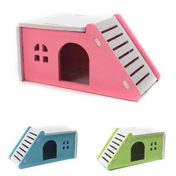 

два слоя деревянный дом хомяка хайдеаут hut rat hideaway dwarf hamster мыши маленькие животные упражнение игрушки синий, зеленый, розовый