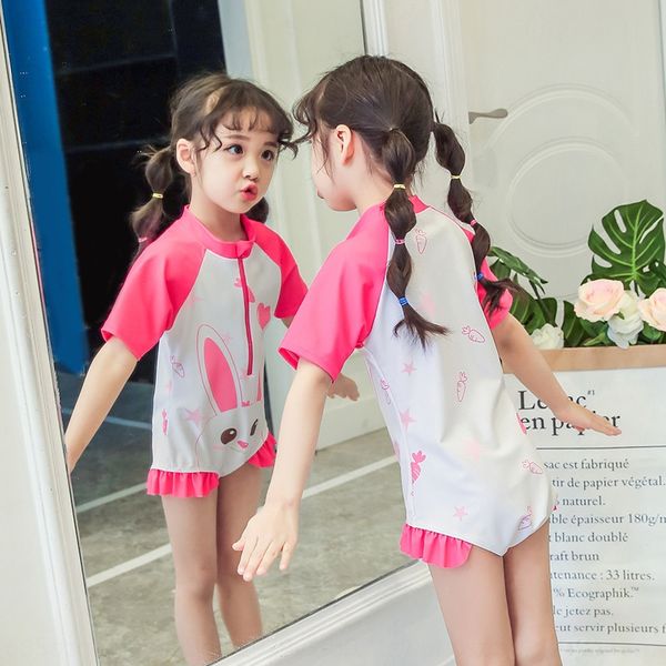 

4p6ej children's swim girl's baby's one-piece sunscreen swimsuit cartoon swimming suit cute spring clothes large and medium-s, White;black