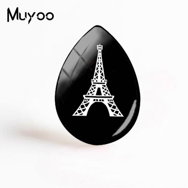 

2019 new eiffel tower art paris jewelry black white silhouette tower tear drop glass dome cabochon gifts women, Blue;slivery