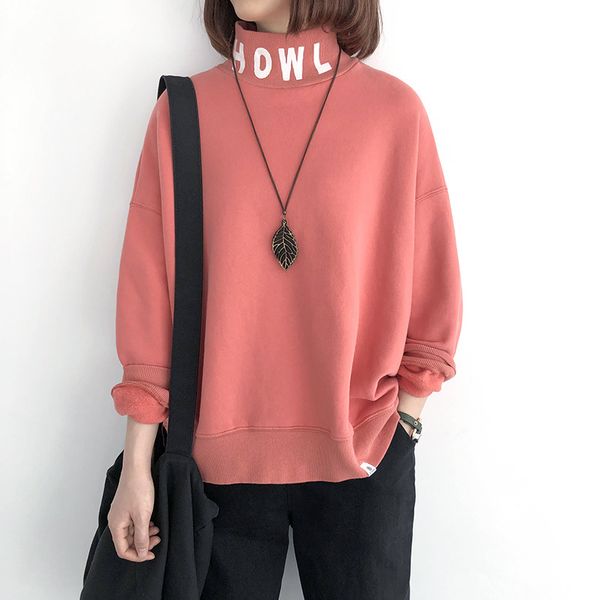 

women autumn winter thicken long sleeve sweatshirt pullover letter printing cotton loose blusas femme sweatshirt women, Black