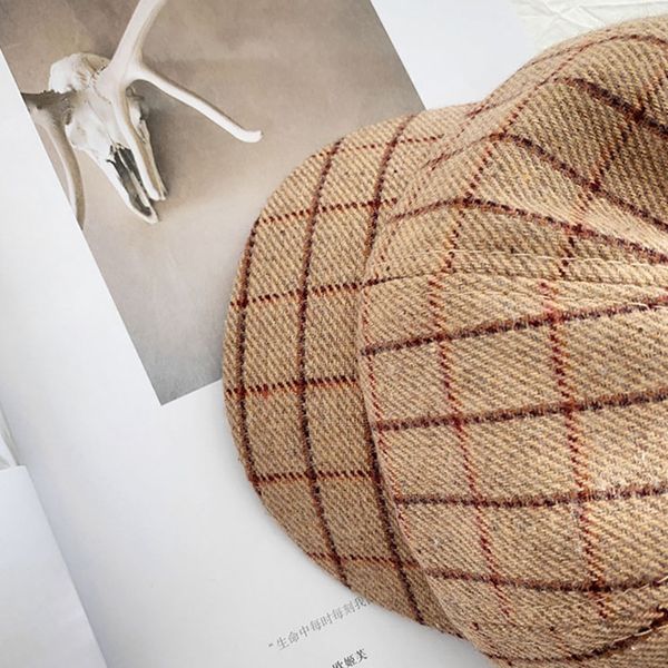 

girls octagon hat beret hats fashion casual classic plaid knitted vintage newsboy women's cap casquette femme, Blue;gray
