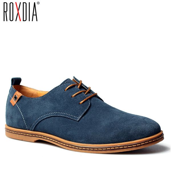 

roxdia new fashion spring summer suede men flat casual shoes flats driver footwear breathable lace up plus size 39-48 rxm766 mx190730, Black
