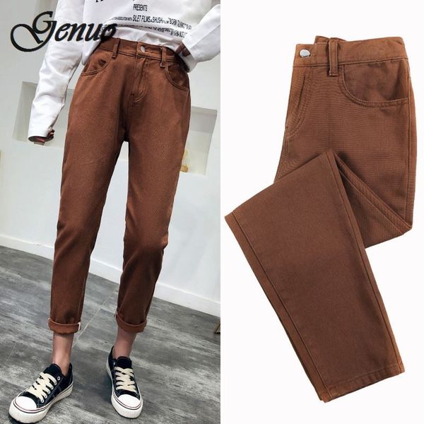 

high waist jeans woman harem jeans pink beige brown black plus size 32 mom pants for women 2019 new spring elastic waist, Blue