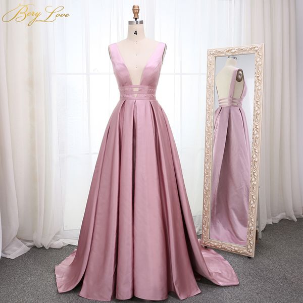 

elegant dirty blush pink evening dress 2019 deep v neck satin long vestidos de fiesta de noche formal prom dress abendkleider, White;black