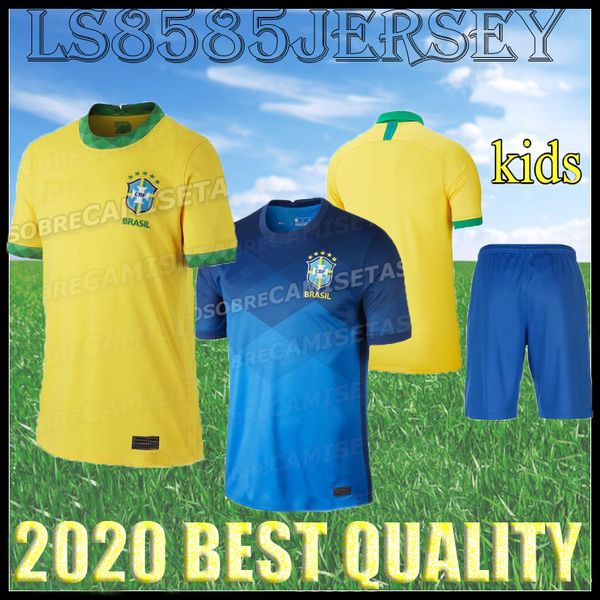 

kids kit 20 21 brazil home away jersey p.coutinho pele marcelo ronaldinho david luiz soccer jersey 2020 2021 brasil men kids football shirts, Black