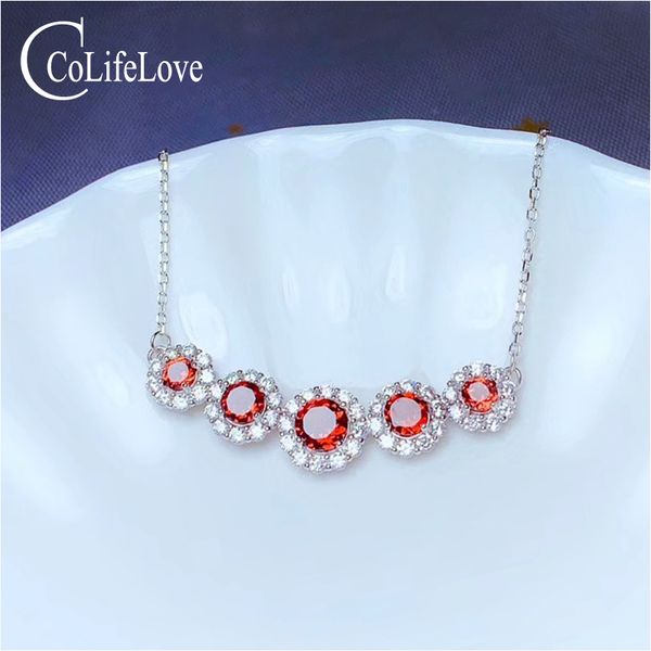 

colife ювелирные изделия 925 серебряное ожерелье гранат для венчания 5 pcs гранат природный серебряный ожерелье классический 925 gemstone, Silver