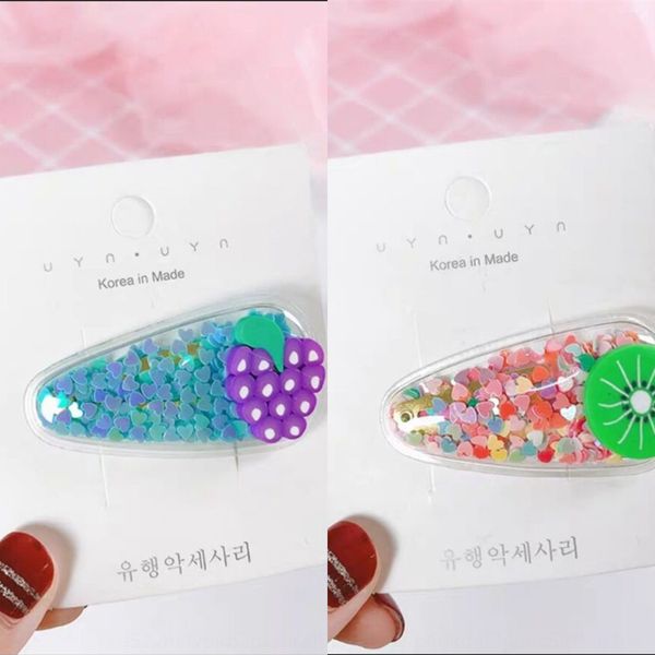 

color personalized quicksand transparent children's fruit fruit headdress hairpin side bb clip side clip girl hipster headdress, Slivery;white