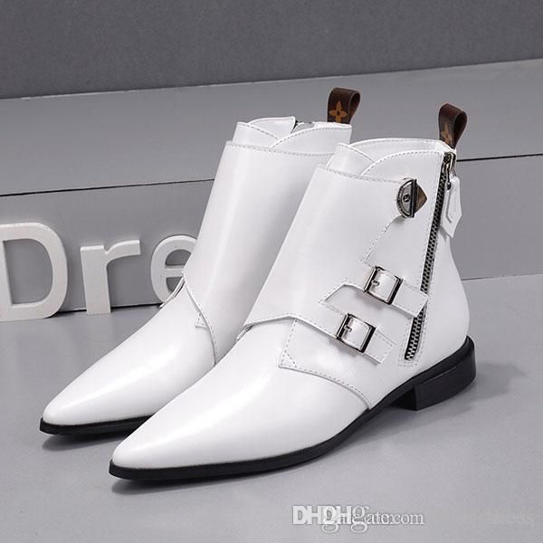 

fashion womens winter boot heels ankle booties luxury fashion brand boots lady classics print leather high shoes with box, Black