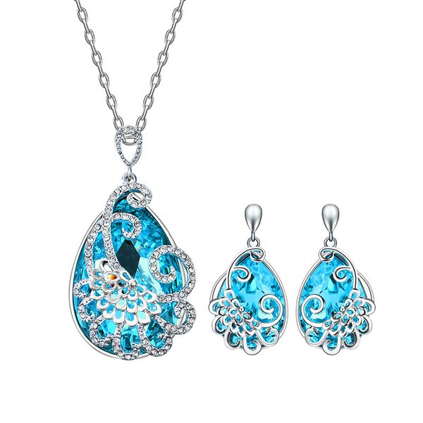 

austrian crystal necklace earrings jewelry sets alloy zircon jewelry for women gift hollow jewelry 61172409, Silver