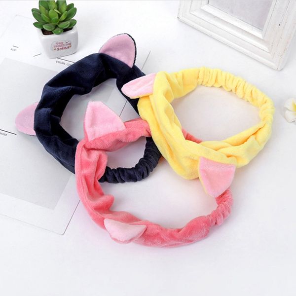 

women ears tools elastic hair headbands party makeup party hairband accessories face wash headdress cute cat jewelry, Golden;white