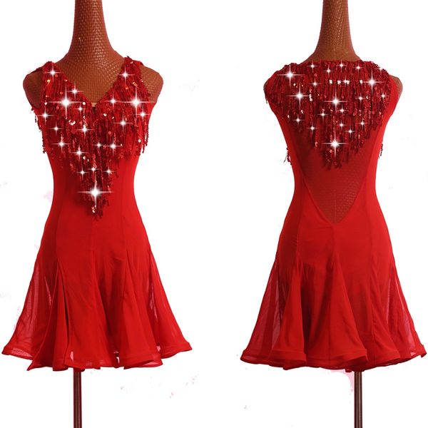 

latin dance dress for women sparkly red fringe dresses lace tango cha cha rumber salsa party dancer signer stage dance costume, Black;red