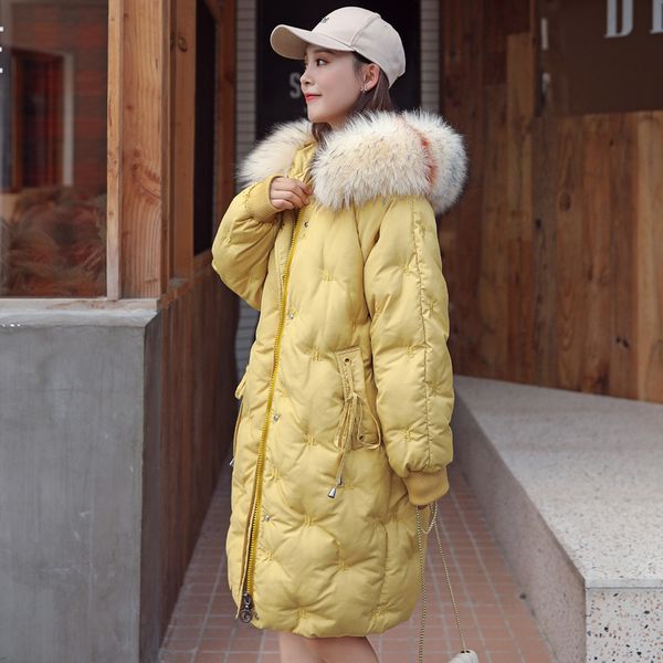 

2019 new casual women winter jacket cotton padded warm thicken big fur collar ladies long coats parka womens jackets, Black