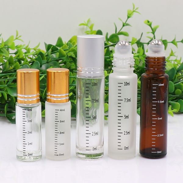 

4ml 10ml glass roll on bottles essential oil vials empty refillable perfume bottle with scale fast shipping f3532